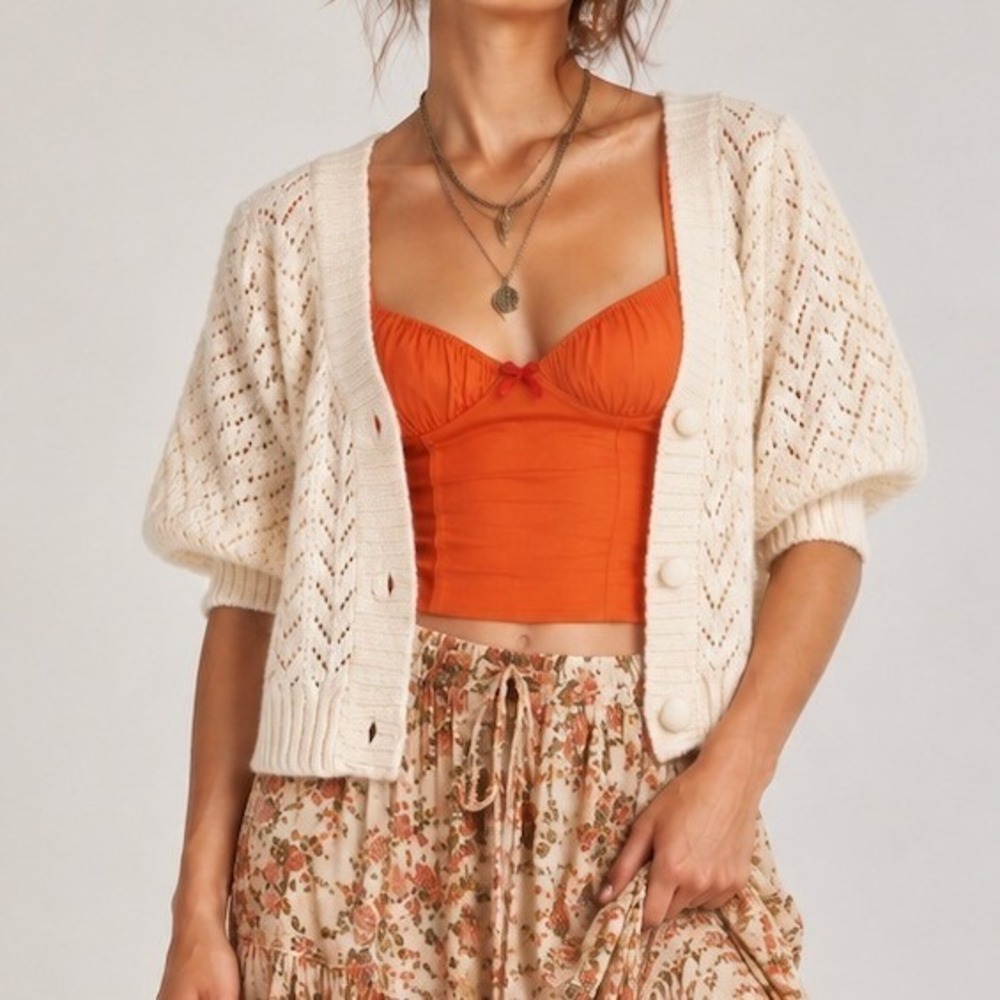 Skylar and Madison Linen Blend‎ Sweetheart Bustier Milkmaid Crop Top Medium